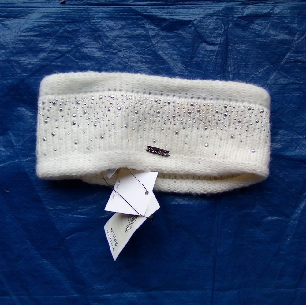 White Knit Headband with Rhinestones